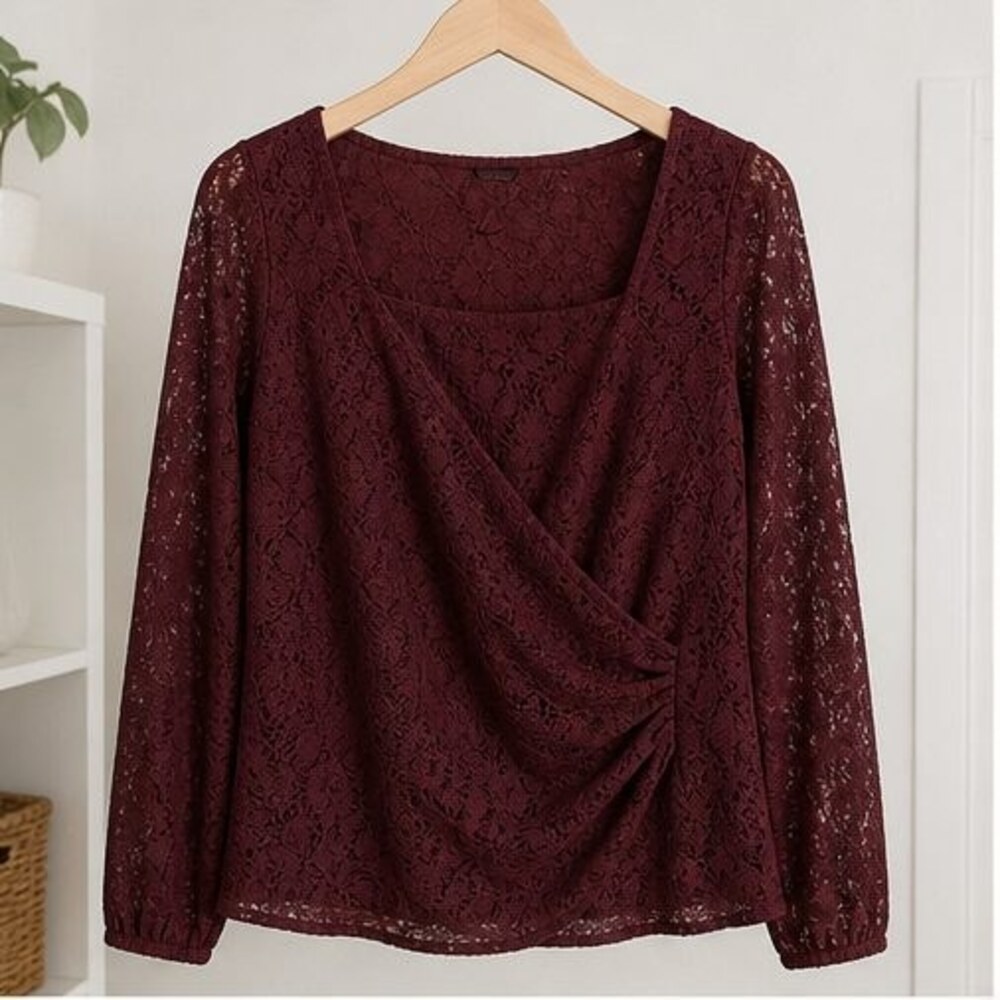 Burgundy Tie Neck Blouse
